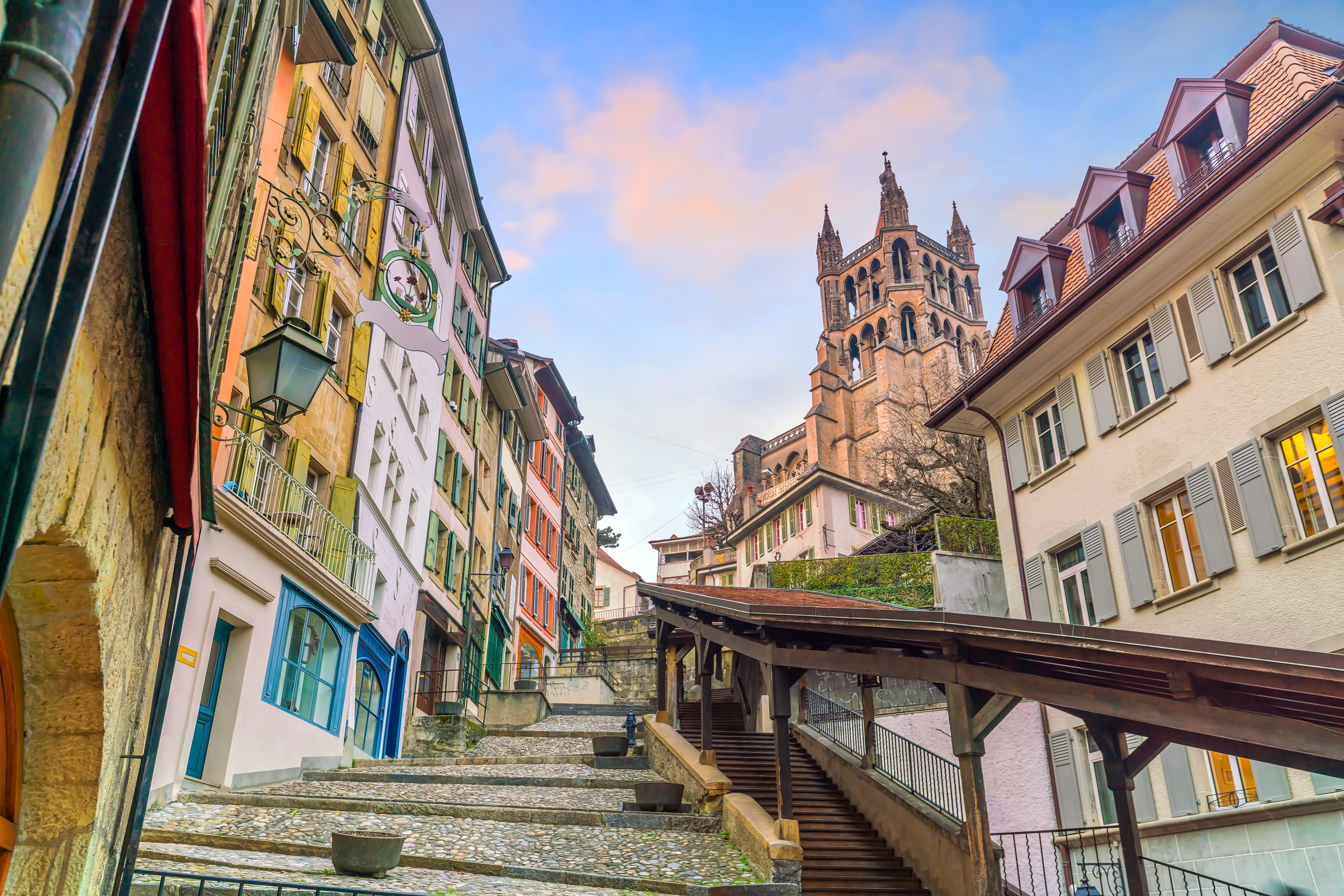 tgv lyria downtown lausanne city skyline in switzerland