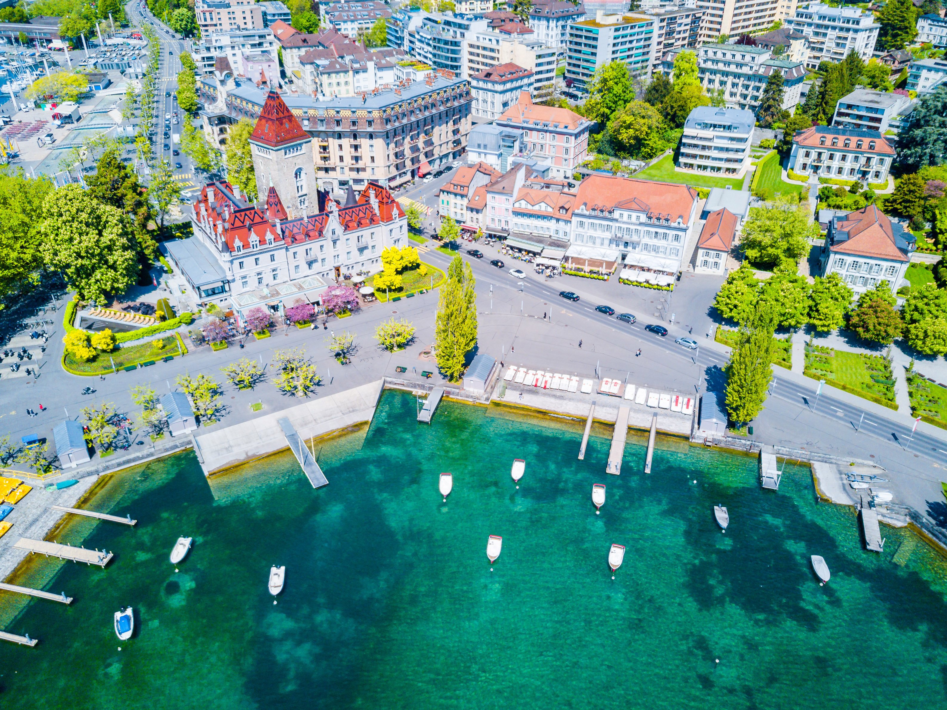 tgv lyria eerial panoramic view of ouchy waterfront lausanne