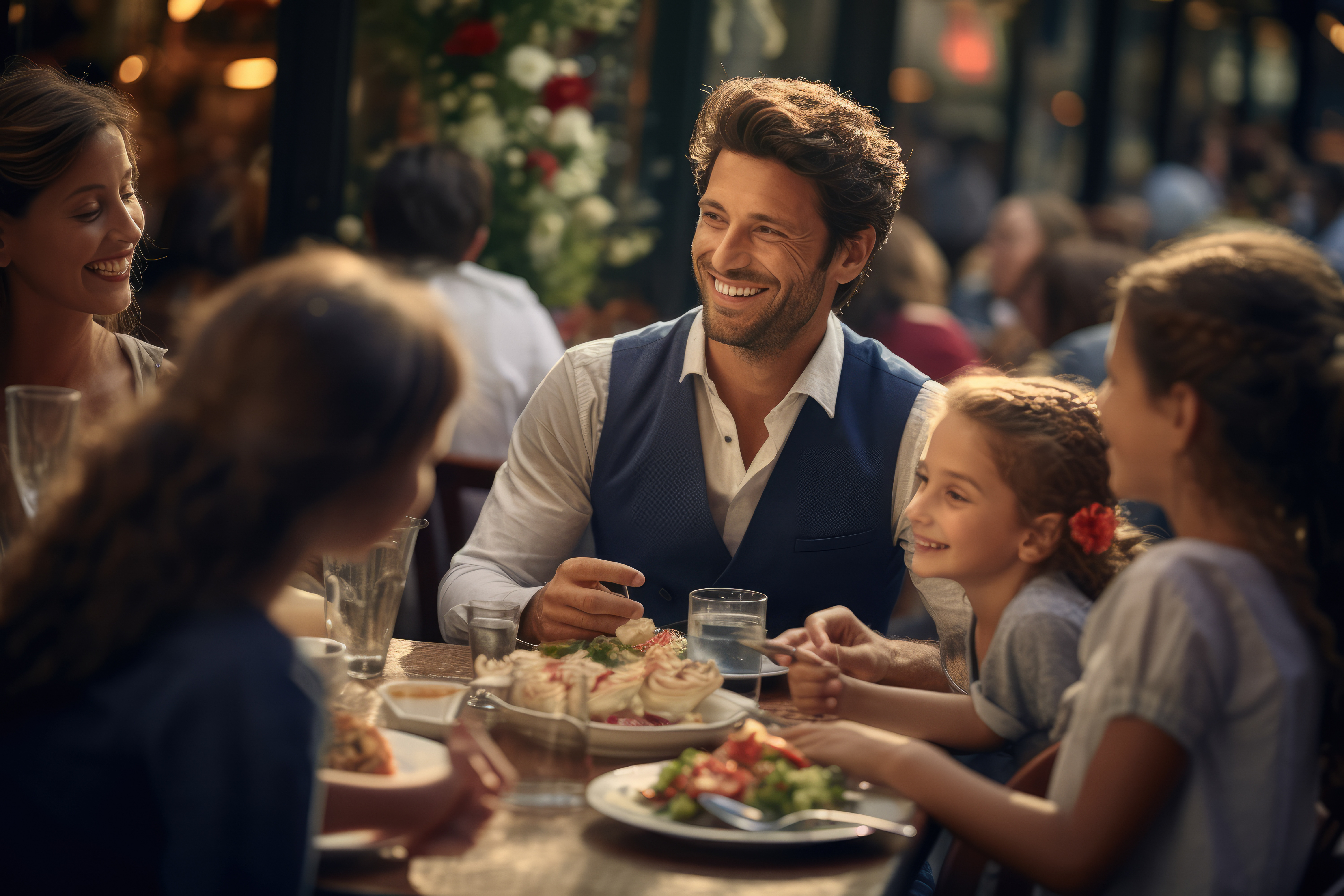 tgv lyria family enjoying a meal in bistro parisian