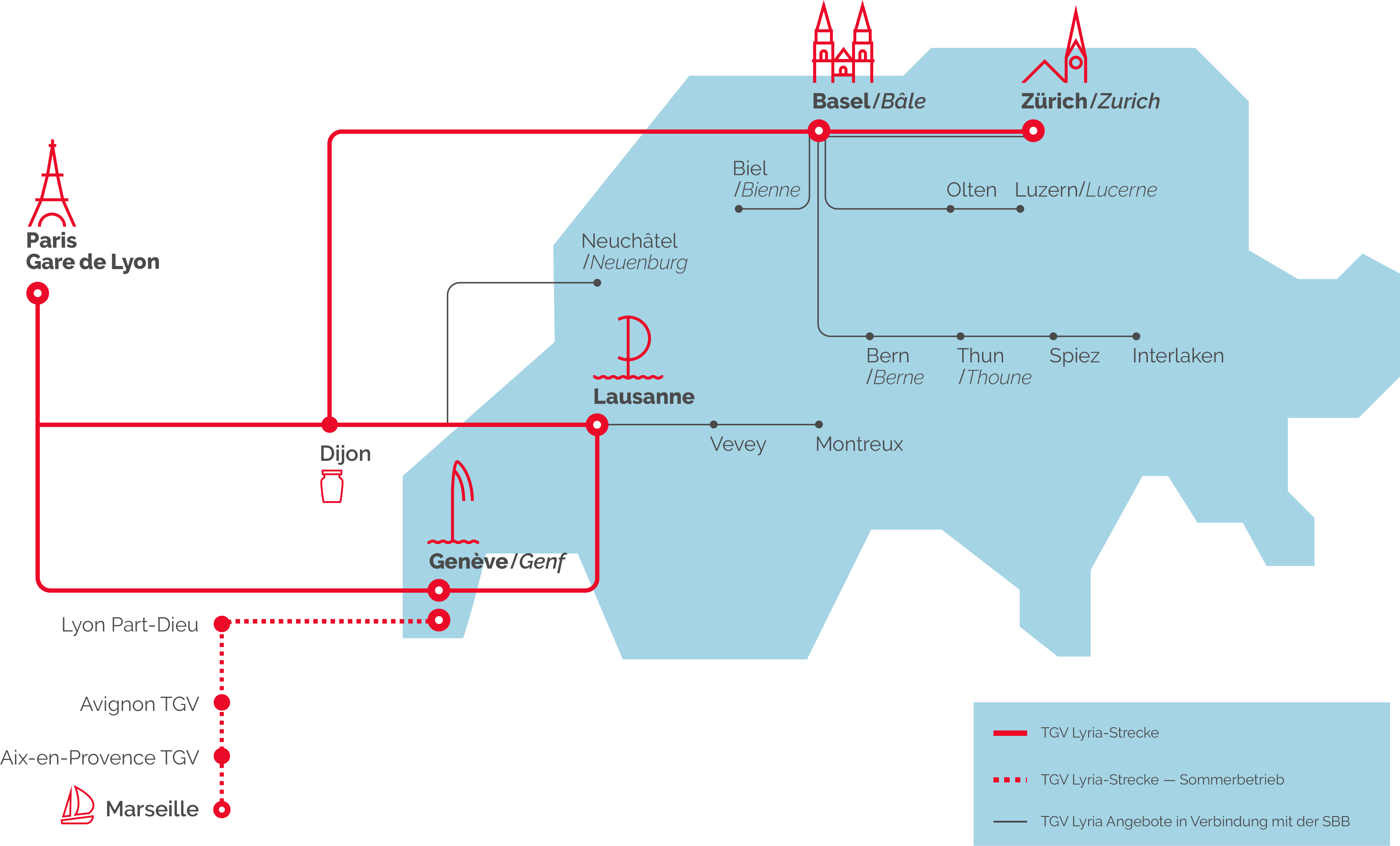 The TGV Lyria network map