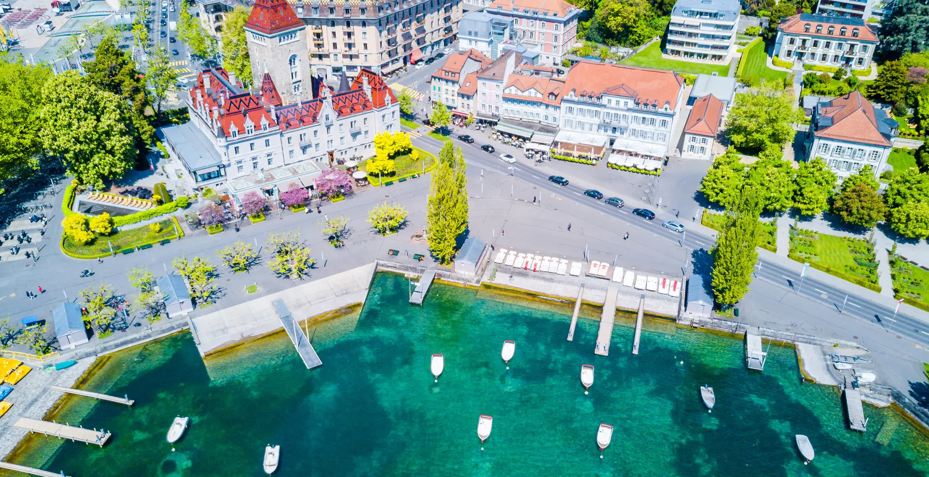 tgv lyria eerial panoramic view of ouchy waterfront lausanne
