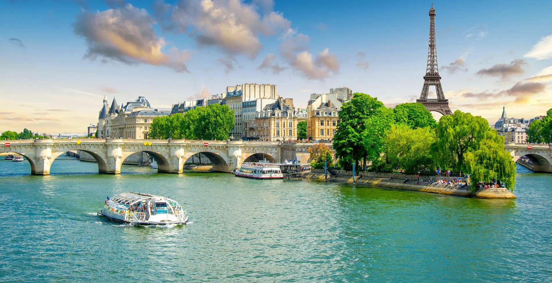 a view on the eiffel tower in paris in summer