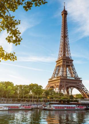 TGV Lyria - Paris the Eiffel tower and the Seine in summer