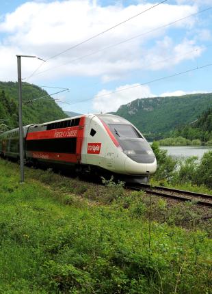 TGV Lyria train running in the nature