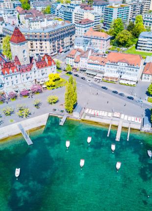 tgv lyria eerial panoramic view of ouchy waterfront lausanne