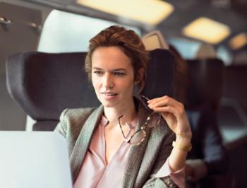 A business traveller in the TGV Lyria