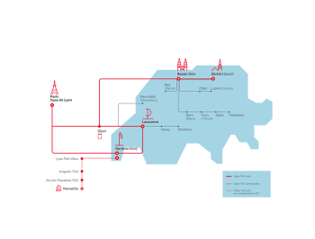 Carte du réseau TGV Lyria avec correspondances