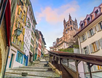 tgv lyria downtown lausanne city skyline in switzerland