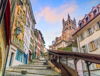 tgv lyria downtown lausanne city skyline in switzerland