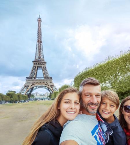 TGV Lyria - Paris the Eiffel tower and a family travelling