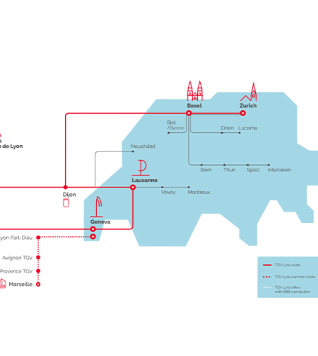 TGV Lyria network map with connexions