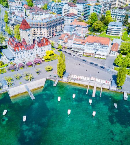 tgv lyria eerial panoramic view of ouchy waterfront lausanne